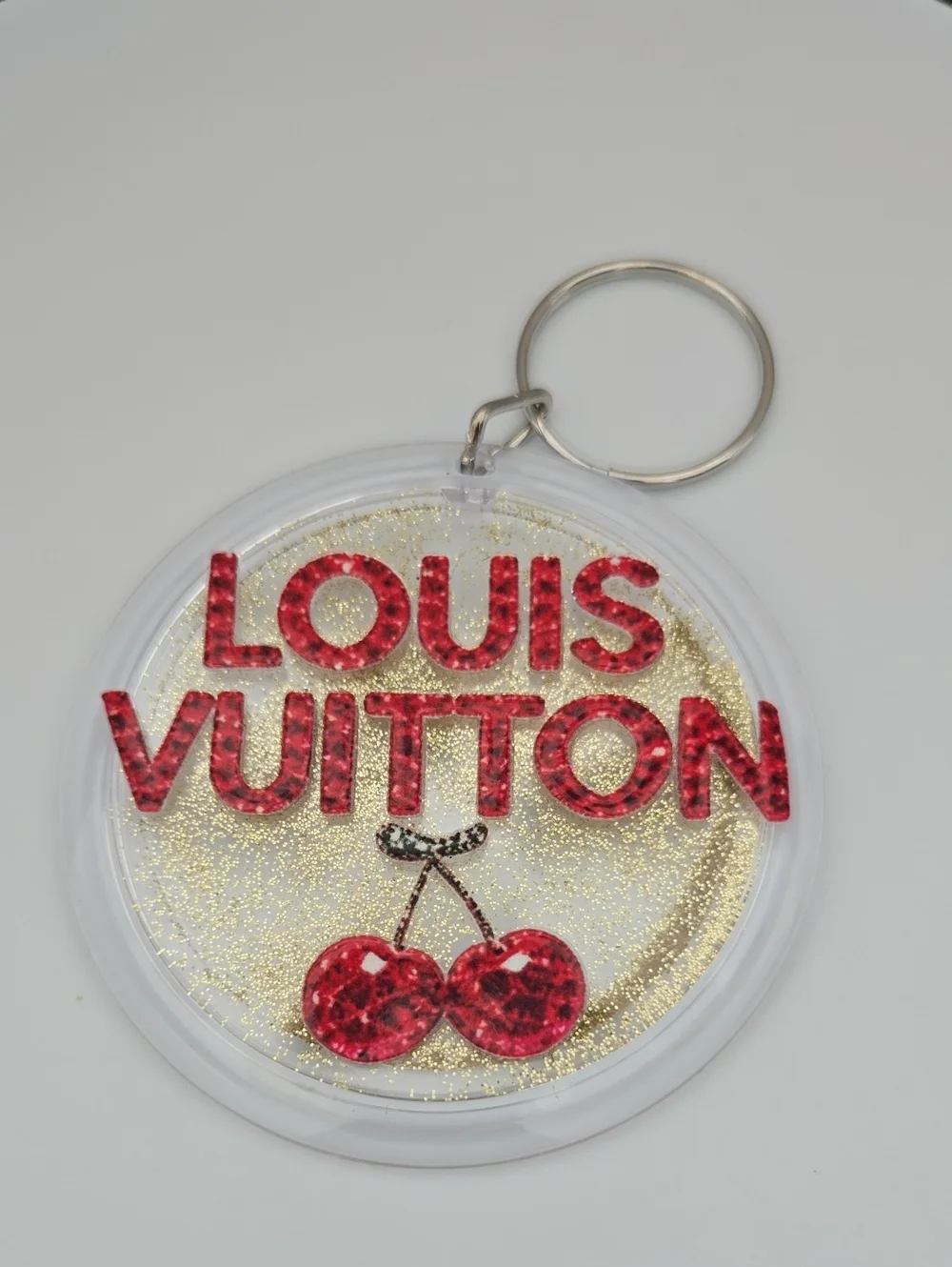 Lux Red Cherry Glitter Keychain